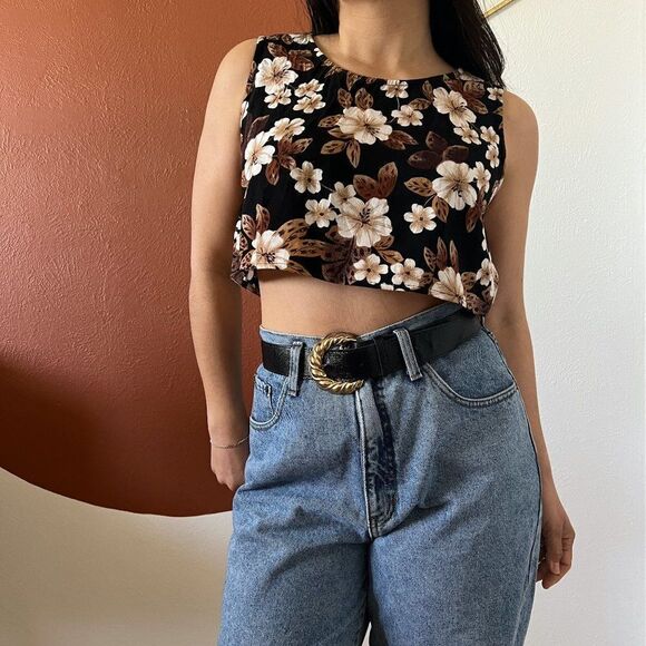 Vintage floral re-worked 2 piece fitted skirt with ruffle tank crop top small - Picture 3 of 9